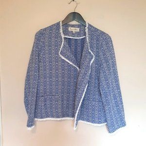 COPY  Emma & Olivia  Blue and white geometric diamond woven fringe edge